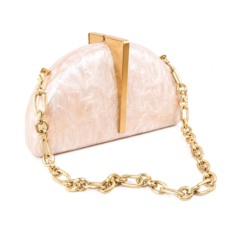 Acrylic Semi-Circular Chain Shoulder Bag Unique Hardware Decoration Women's Evening Bag Elegant Party Lipstick Bag Purses
