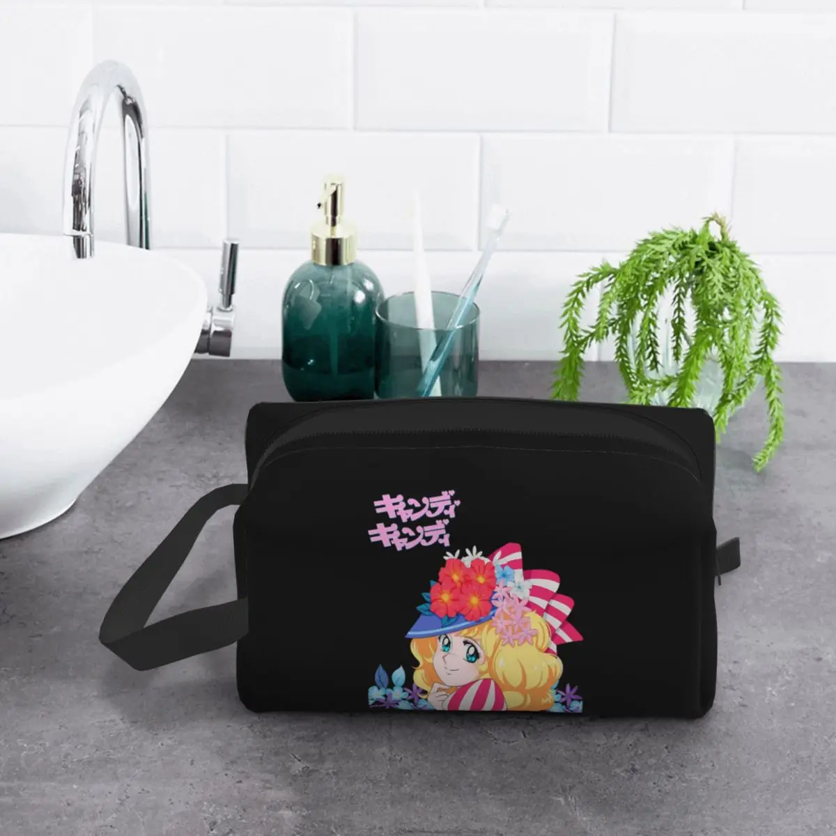 Bolsa de maquillaje de Manga de Anime Candy, organizador de cosméticos, Kit de almacenamiento Dopp, bolsa de cosméticos de aseo para mujer, estuche de lápices de viaje de belleza