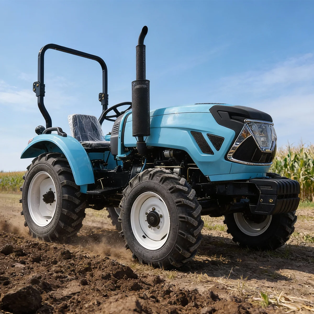 4WD Automatic Mini Tractor 20HP Three Cylinder Compact Wheel Farm Tractor with Gearbox for Orchard Plowing and Tilling
