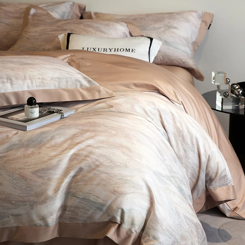 American Luxury Egyptian Cotton Elegant Soft Comfortable Breathable Bedding Set Duvet Cover Flat/Fitted Bed Sheet Pillowcases