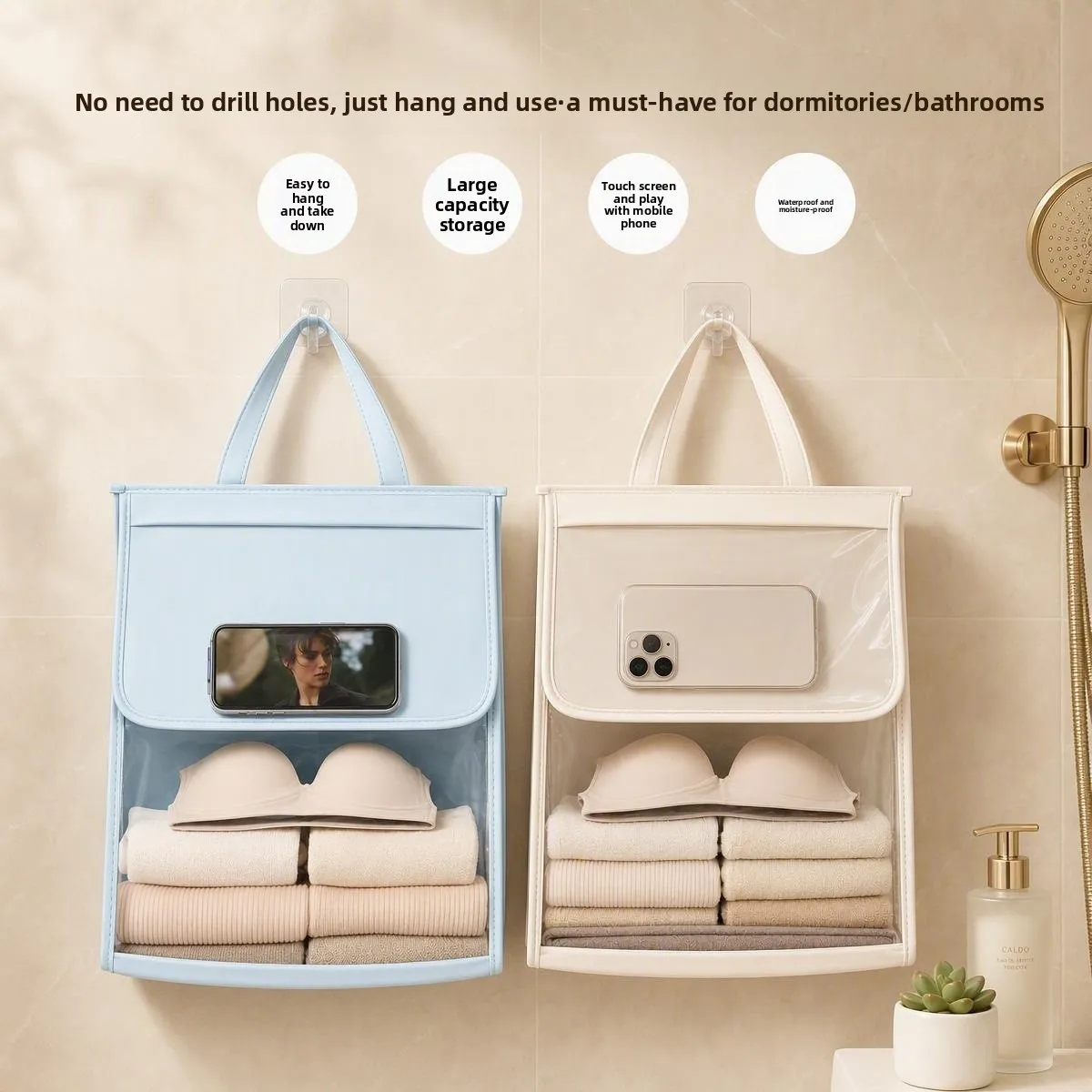 Bathroom Hanging Storage Bag Underwear Panties Organizer Bag Touch Screen Phone Pouch Sundries Bag Double-Layer Storage Pouch