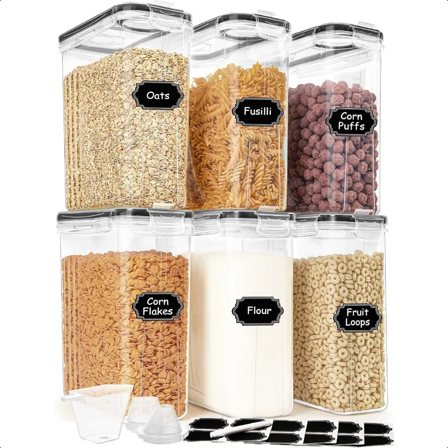 

Cereal Containers Storage Set 4L 135.2oz 6PCS Airtight Food Storage Containers with Lids Cereal Dispensers for kitchen Pantry O