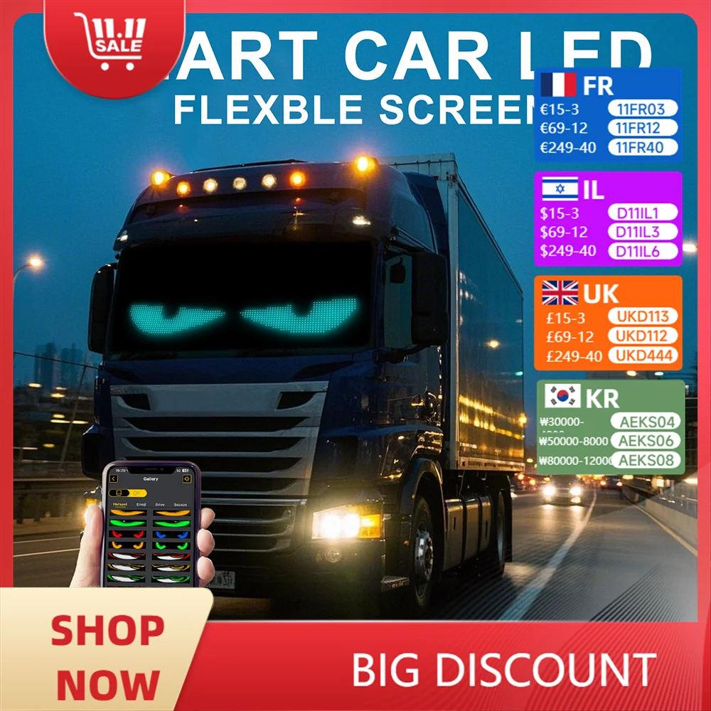 

2Pcs Truck Car Devil Eye LED Pixel Panel Light Remote Control Soft Foldable Lighting Scrolling For Board Windshield 5V 374x92mm