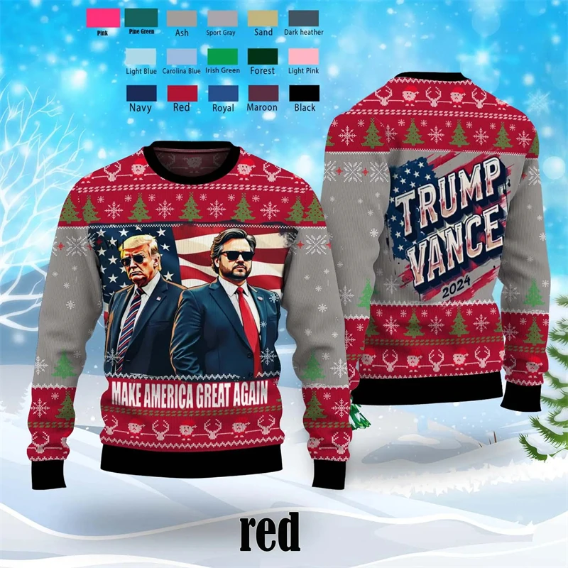 Trump Make America Great Again Ugly Christmas Sweater Trump Vance 2024 Xmas 3D Printed Sweatshirt Fashion Trend Streetwear Tops