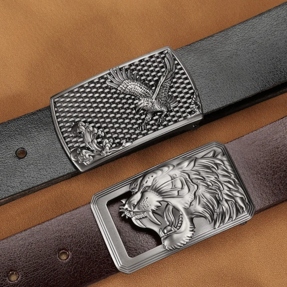 Animals Eagle Tiger Lion Men‘s Waist Belt Formal Black Brown Male Leather Waistband Retro Wide Vintage Waist Strap Jeans