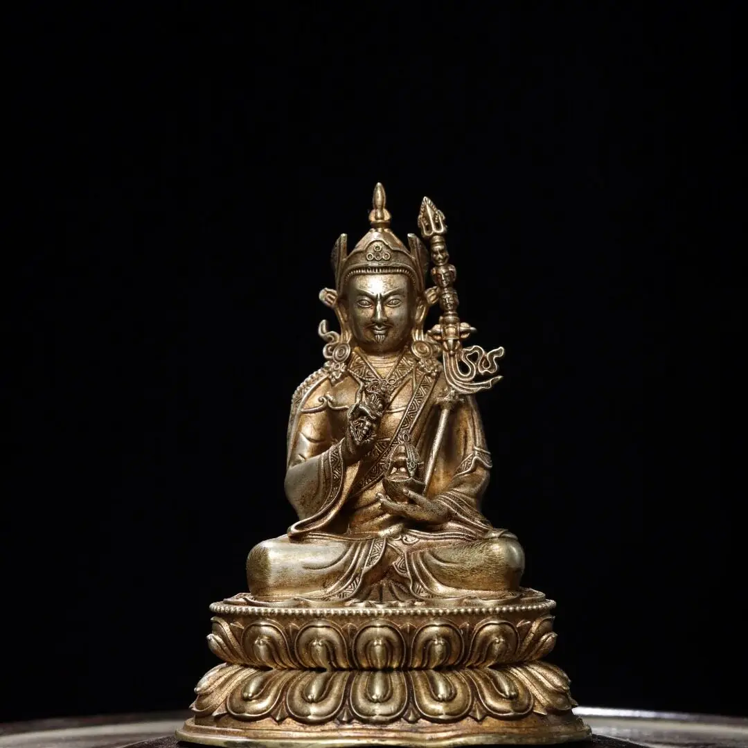 Padmasambhava Guru Rinpoche Nepali Tibetan Vajrayana Full Silver Gilded Home Temple Decor Craft