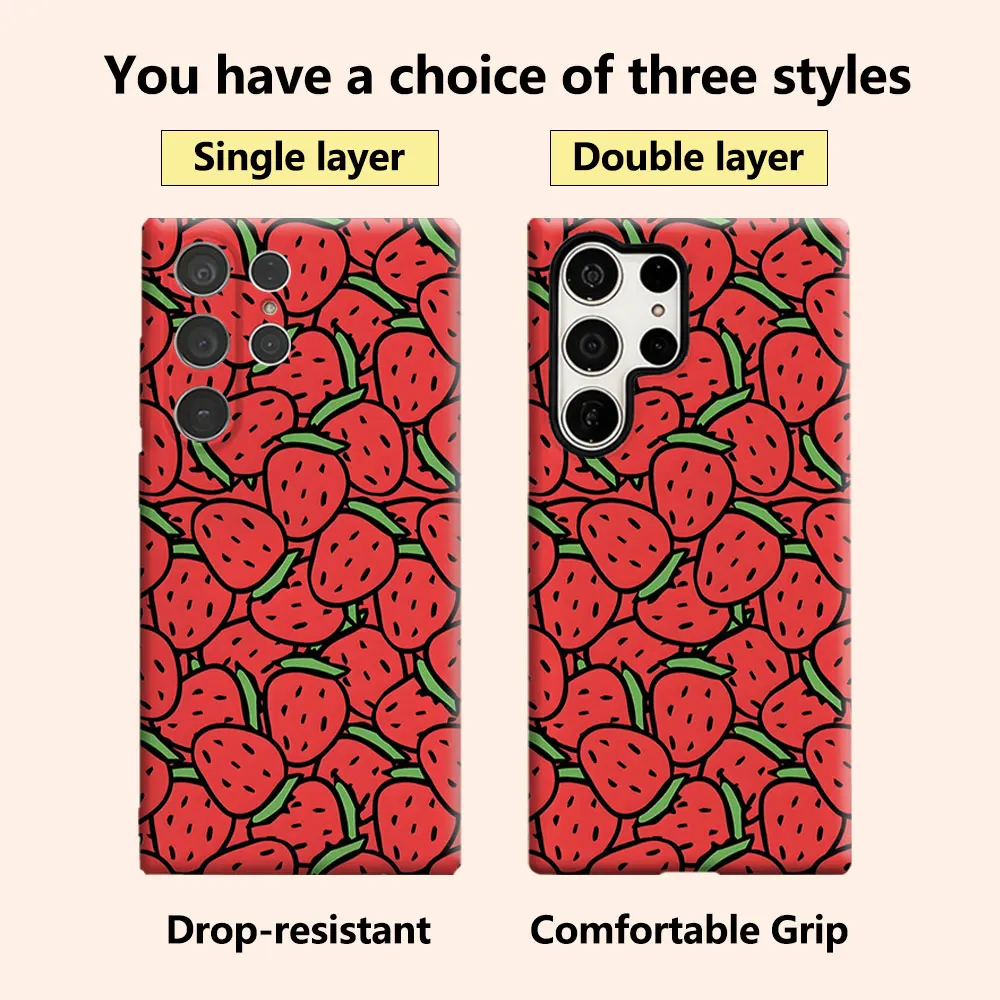 Cartoon Strawberry Luxury Fashion Full Lens Protective Case for Samsung Galaxy S26 S25 S24 A56 A36 Plus Ultra