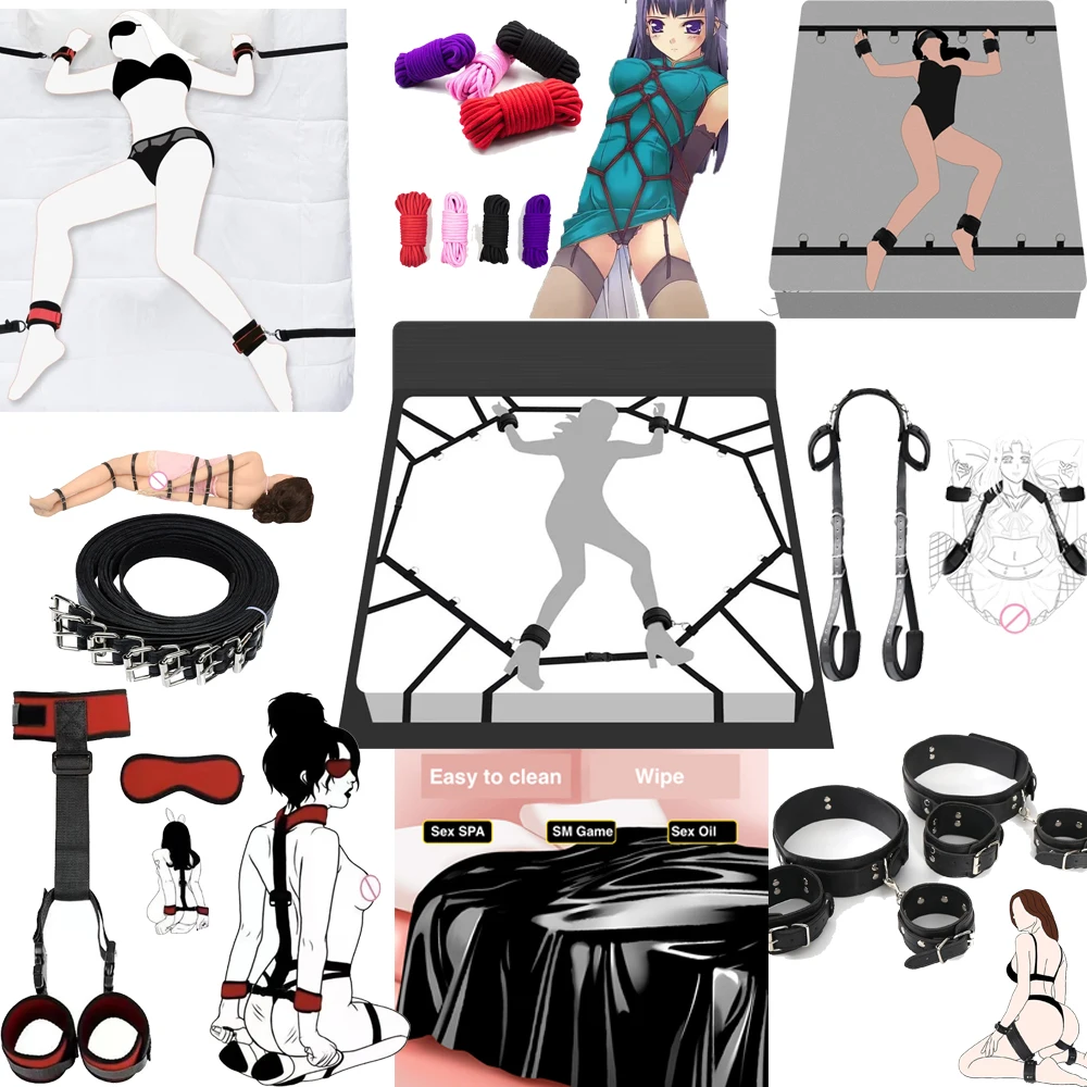 Adult Sex Toy BDSM Bondage Handcuff Bed Strap Kit SM Sextoy Set Couple Adult Game Sex Toys Bindfolder Open Leg Hand Cuffs Shop