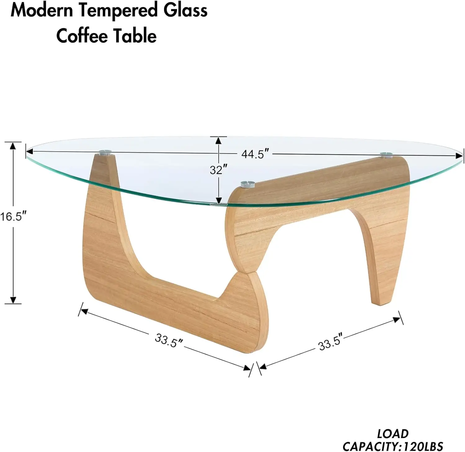 Modern Noguchi Coffee Table, Triangle Coffee Table With Tempered Glass Modern Vintage Glass Tea Table Wood Glass Accent Center