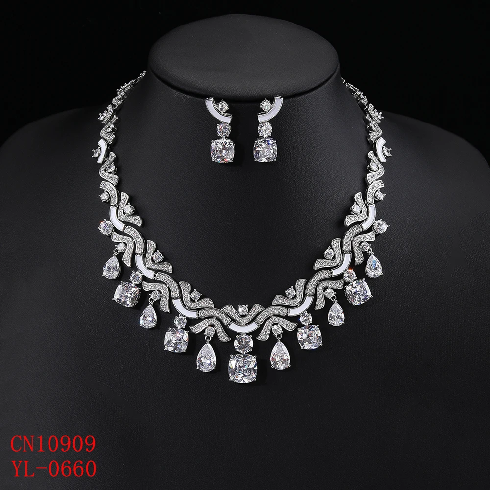 Luxury Cubic Zirconia ,Colors, White , Green, Earrings Necklace Jewelry Sets for Women Bridal Wedding Costume Accessories CN1090