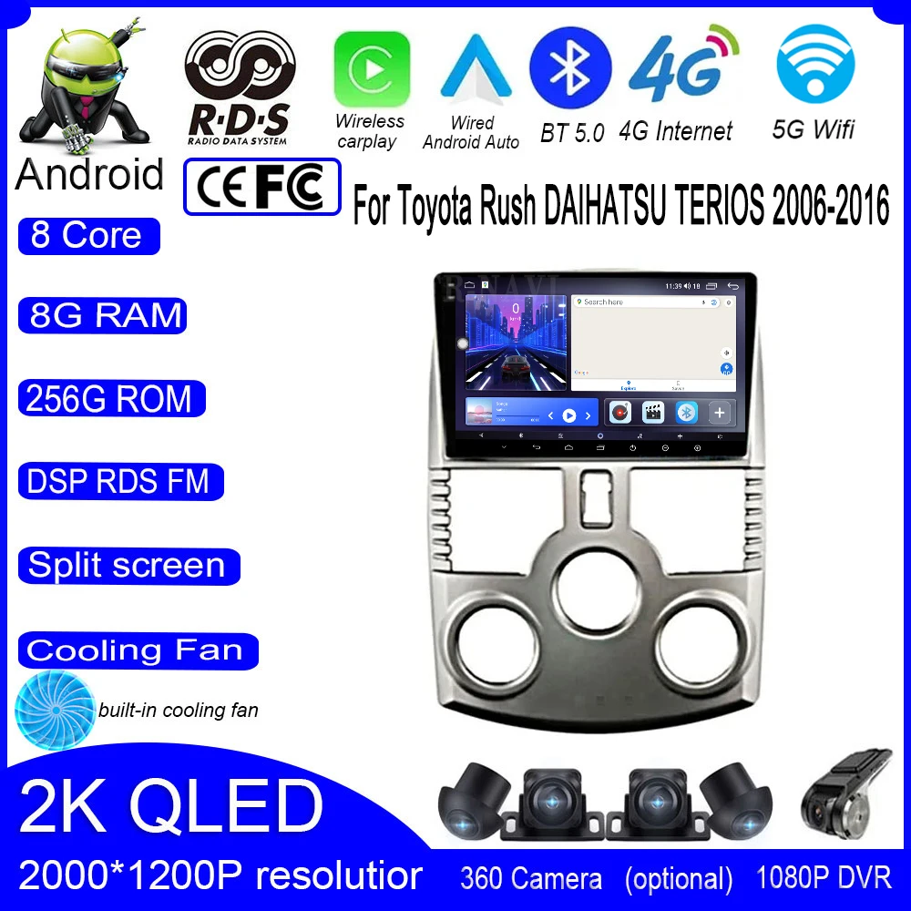 

For Toyota Rush DAIHATSU TERIOS 2006-2016 Car QLED Navigation GPS Stereo Screen Auto 4G+Wifi Radio Video Multimedia Carplay