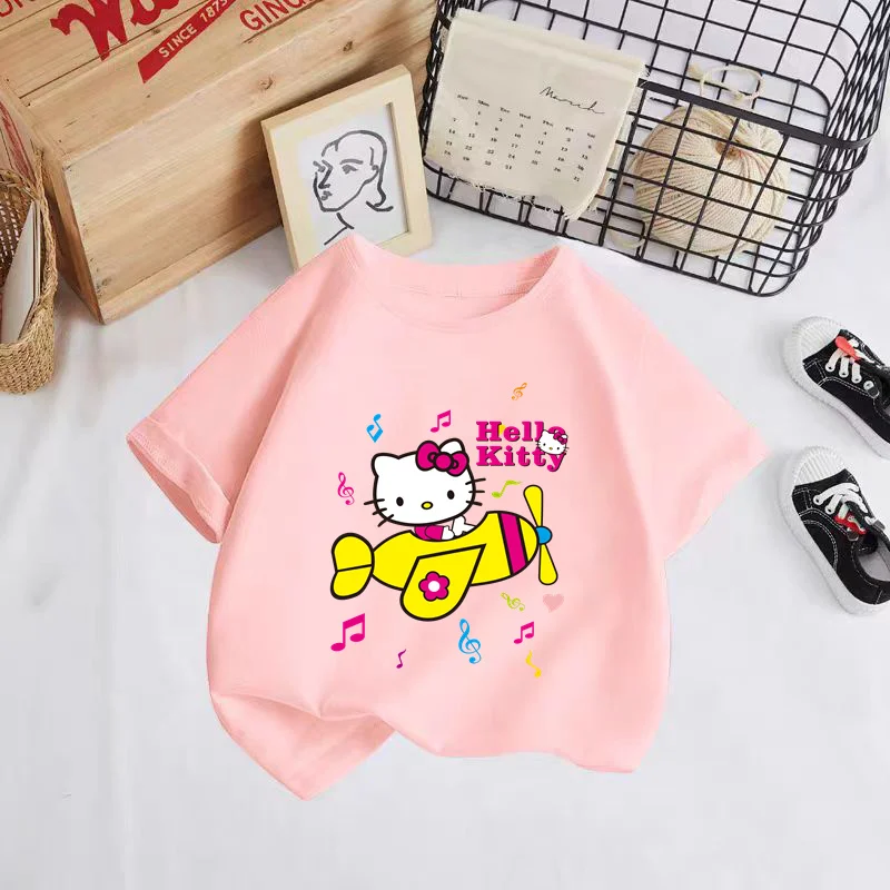 

Hello Kitty Summer T-shirt Girls Kids Clothing Girls Clothing Tops Short sleeves Sports Fashion Short sleeves ages 3-14