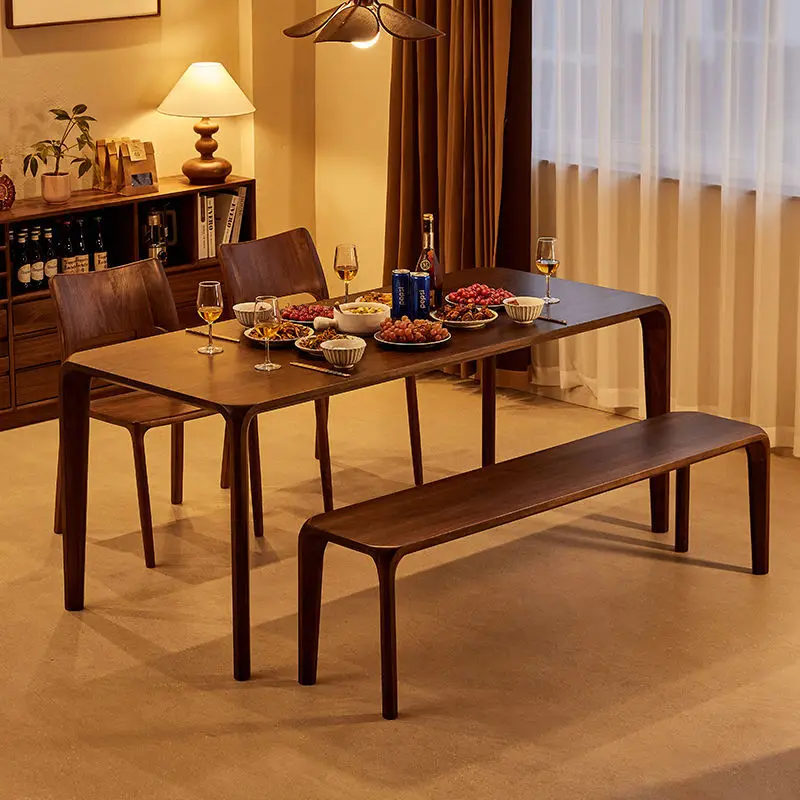 

Black walnut dining table rectangular full tenon and mortise solid wood, dining table long desk