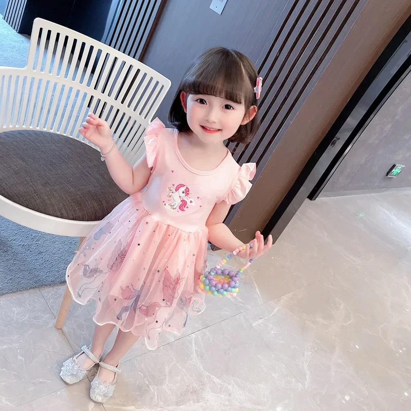 2024 nuove ragazze vestiti Unicorn Party Baby Dresses Summer Princess Dresses Flying Sleeve Kids Dress for Children abbigliamento 1-6Y