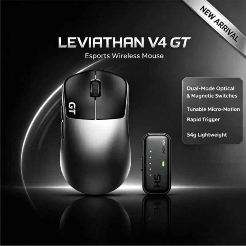RAWM Leviathan V4 GT Hyper Click Gaming Mouse, Adjustable Trigger Optical-Magnetic Switches, Lightweight Dual 8K Wireless Mouse