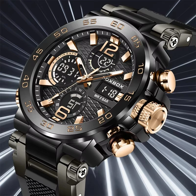 LIGE 2026 Sports Watches For Men 50M Waterproof Clock Alarm Reloj Hombre LCD Dual Display Wristwatch Quartz Military Mens Watch