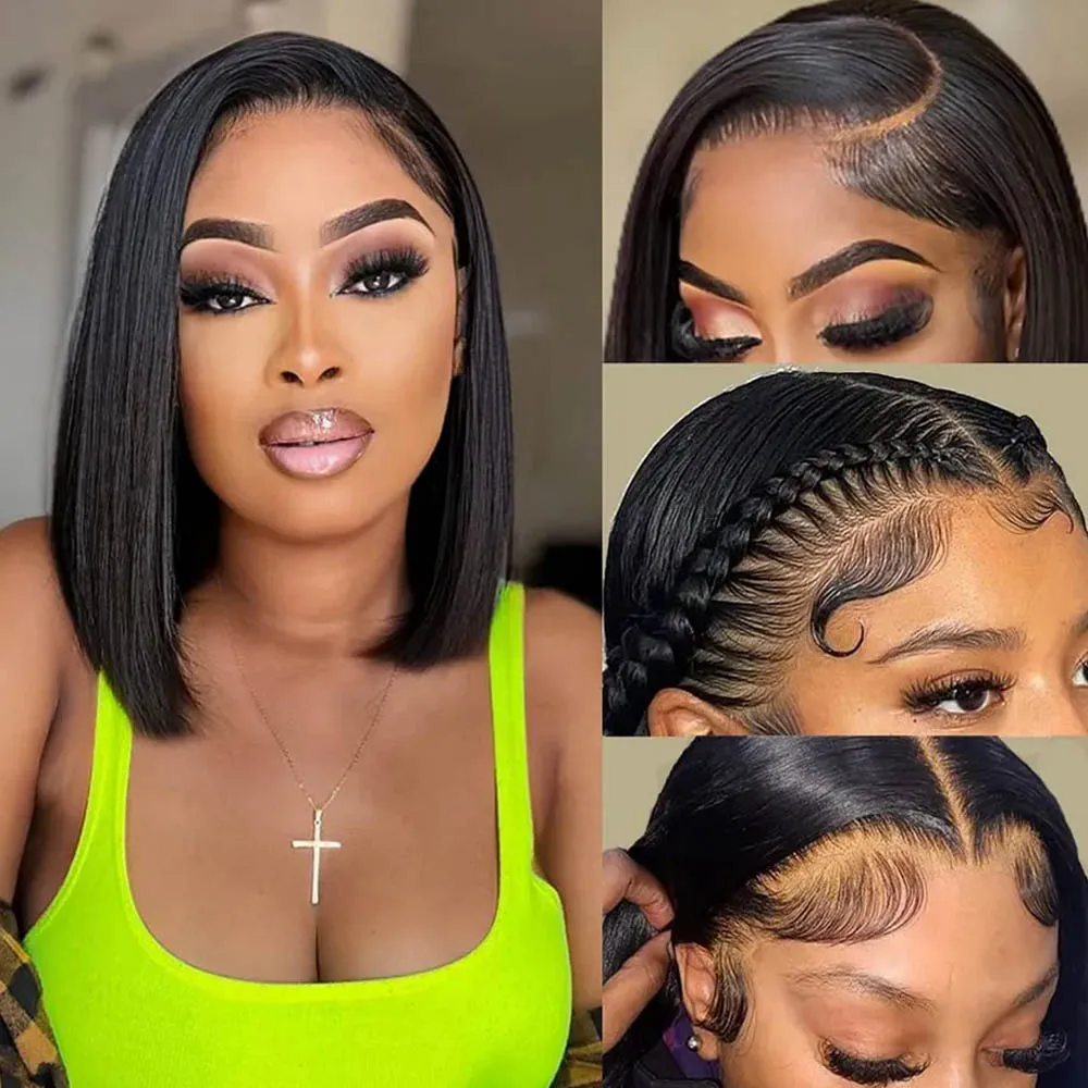 

Short Bob Wig Lace Front Human Hair Wigs Pre Plucked 13x4 HD Lace Frontal Wig Glueless Straight Wig Human Hair 10-16 Inches