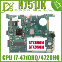 KEFU N751JK Laptop Motherboard For Asus N751J N751JM N751JX Notebook Mainboard I7-4720HQ/4710HQ/4750HQ GTX850M GTX950M EDP LVDS