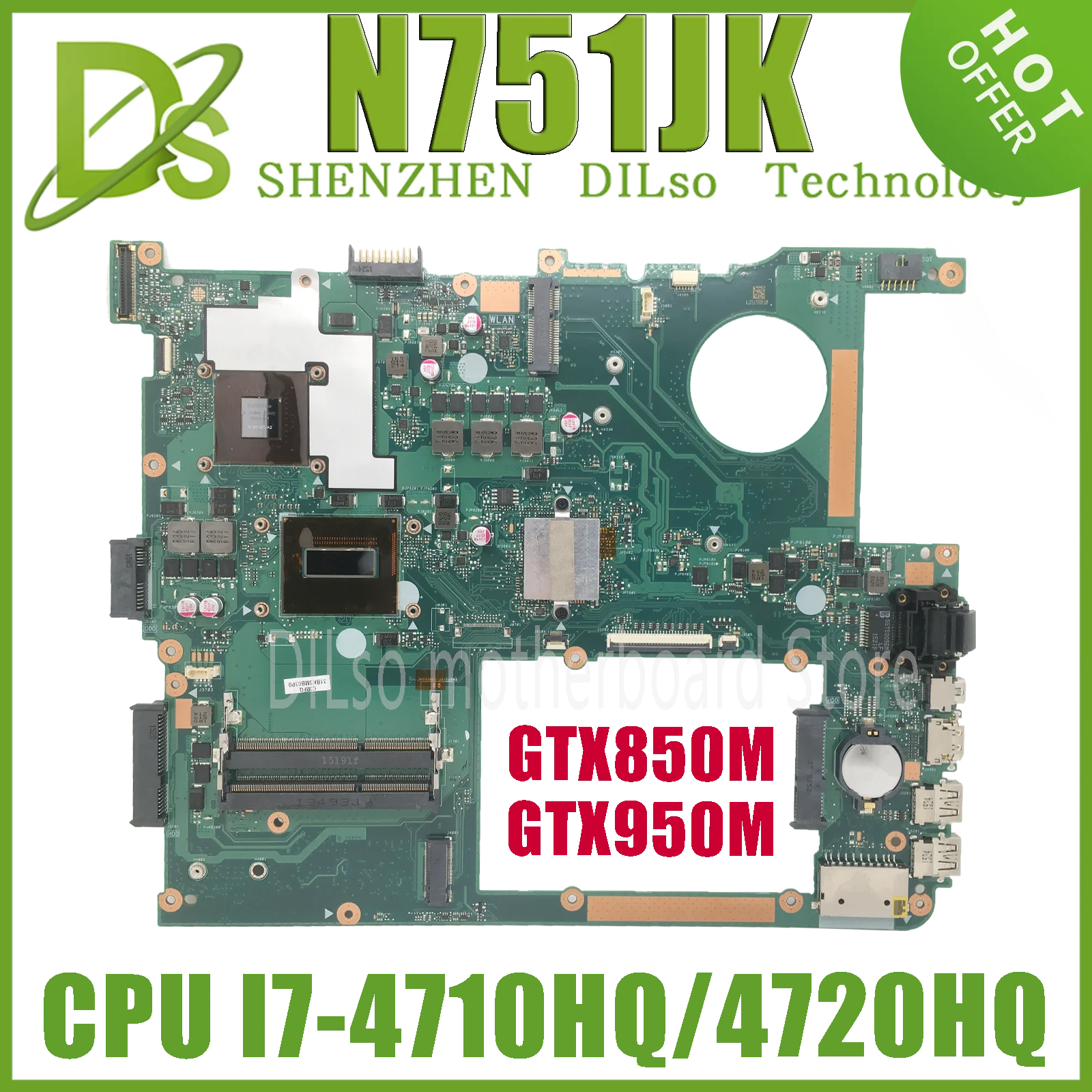 KEFU N751JK Laptop Motherboard For Asus N751J N751JM N751JX Notebook Mainboard I7-4720HQ/4710HQ/4750HQ GTX850M GTX950M EDP LVDS