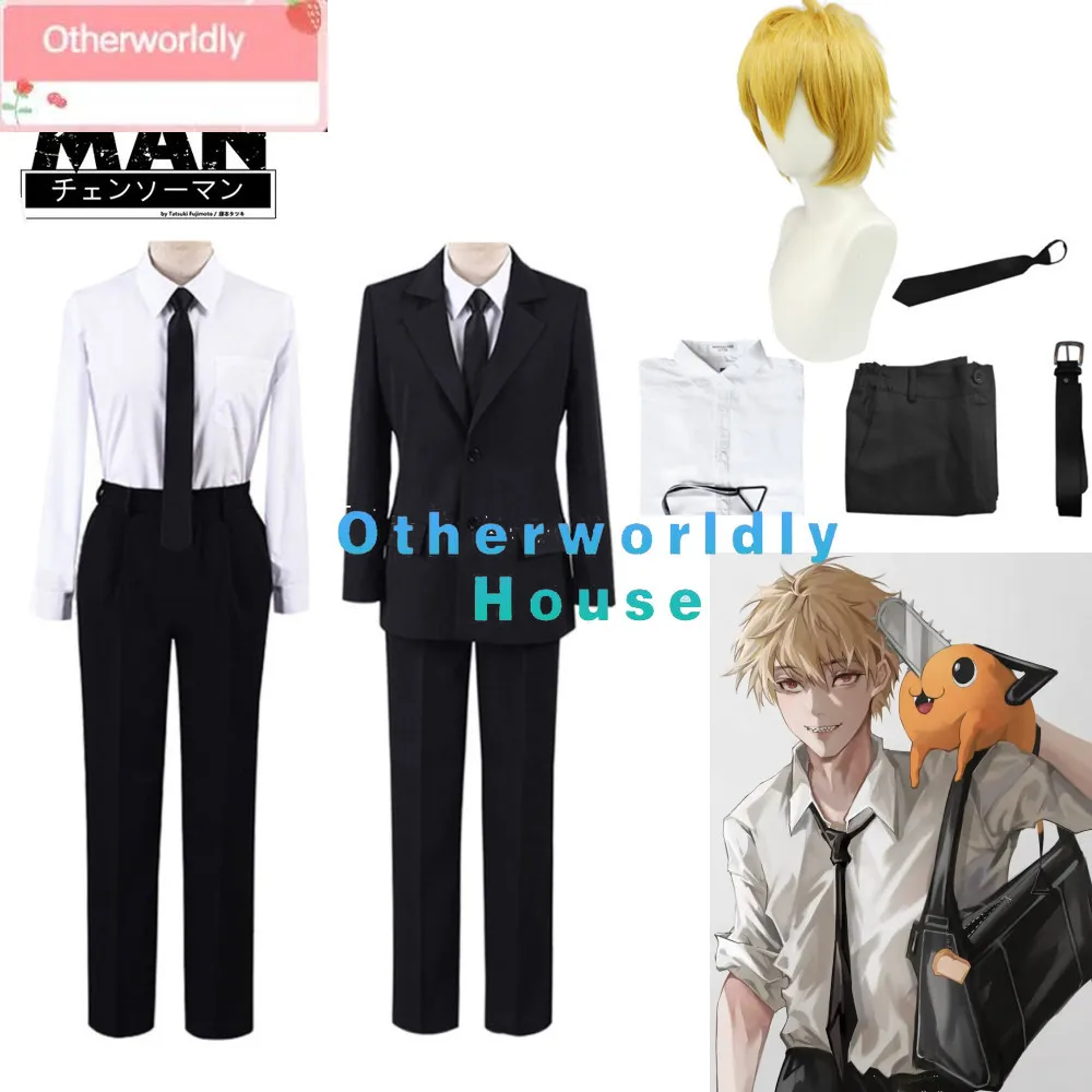 Disfraces de motosierra de Anime para hombre, Cosplay de Denji Aki Hayakawa, uniforme cazador demonios negro, traje peluca