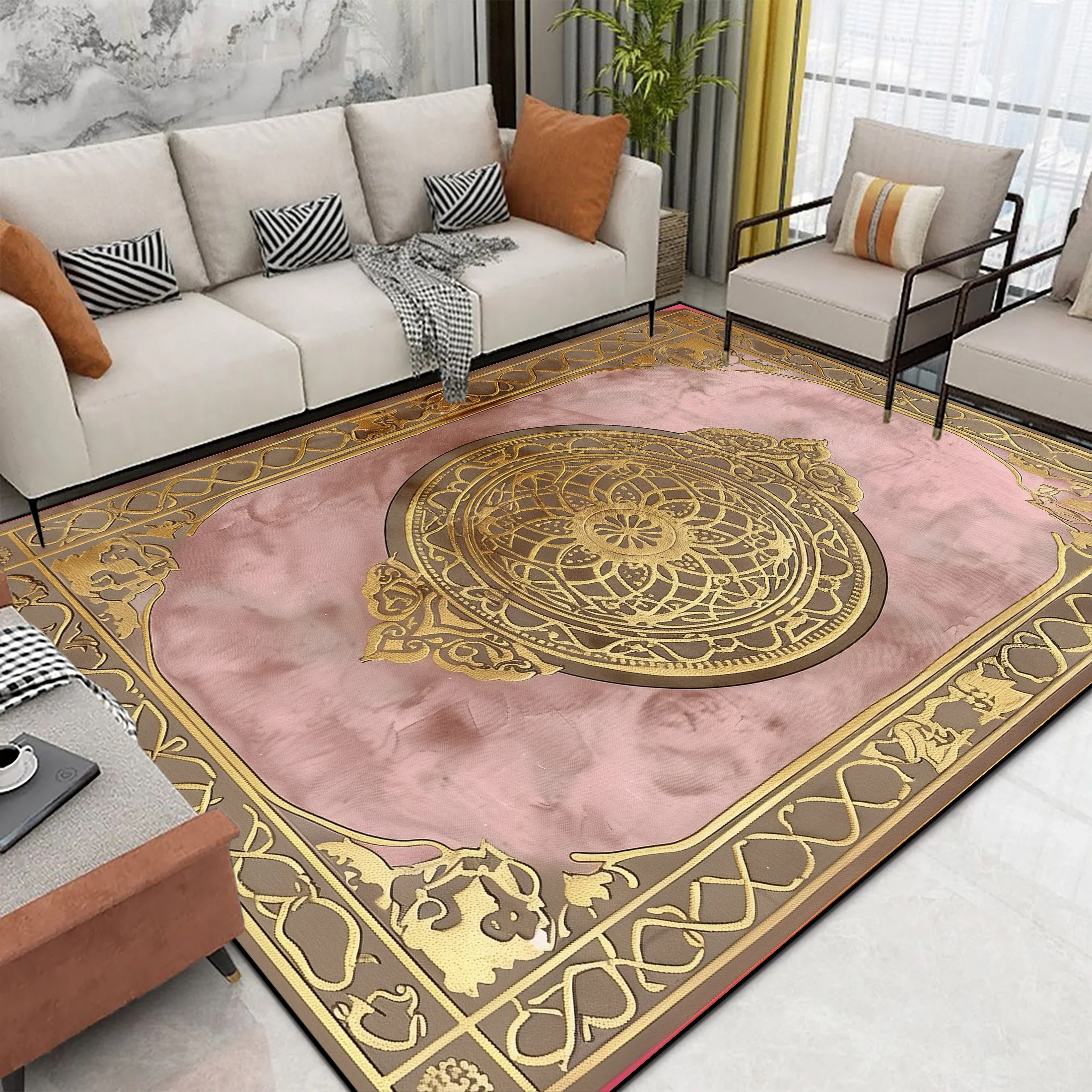 Luxury Gold Decorative Rug for Living Room European Style Home Coffee Tables Mat Large Area Soft Easy Cleaning Bedroom Carpet 러그