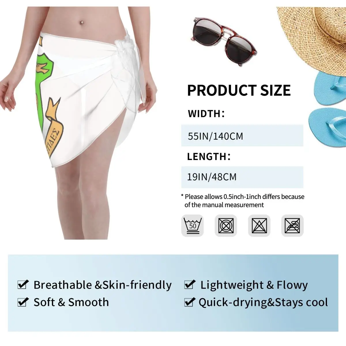 Benutzerdefinierte AKA Sorority Short Sarongs Badeanzug Cover Up Bedruckter rosa und grüner Bikini Wrap Sheer Sarong Beach Wrap