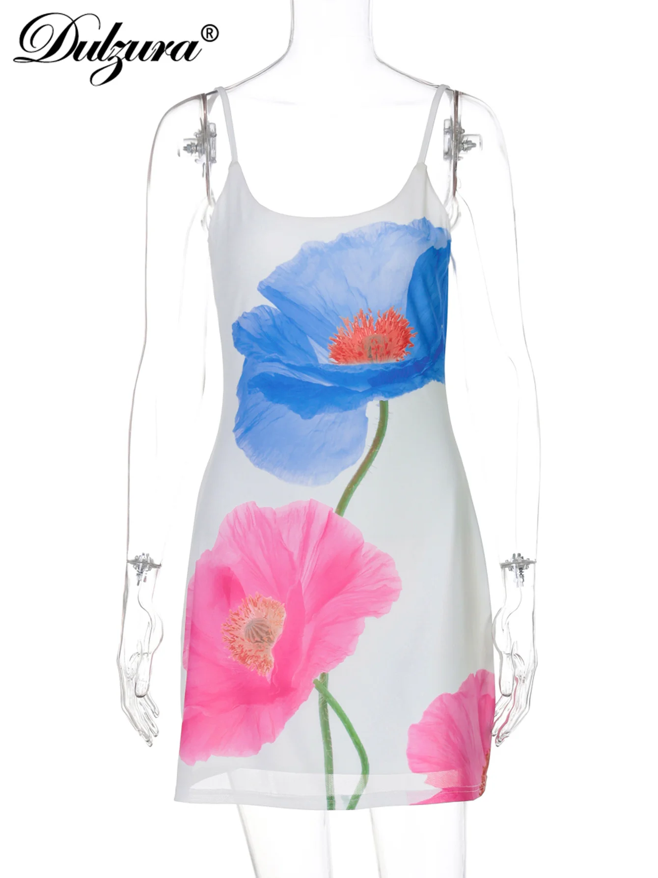 Dulzura mouwloze backless bodycon bloemenprint cami mini-jurk sexy elegante casual korte jurk party club straat zomeroutfit