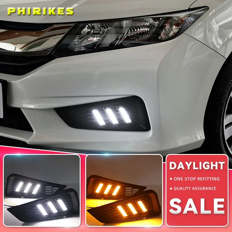 

1 Set DRL Daytime Running Lights Daylight 12V ABS Fog Lamp Cover With Turn Yellow Signal Light For Honda City 2015 2016