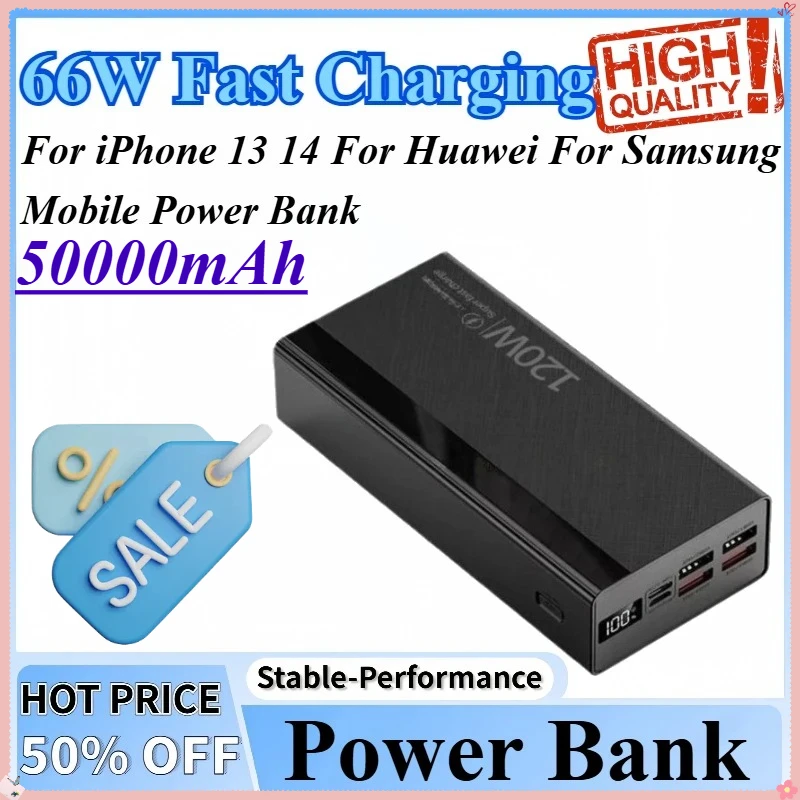 

50000mAh Mobile Power Bank Ultra 66W Fast Charging Emergency Mobile Power Bank Suitable For Huawei For iPhone 13 14 For Samsung