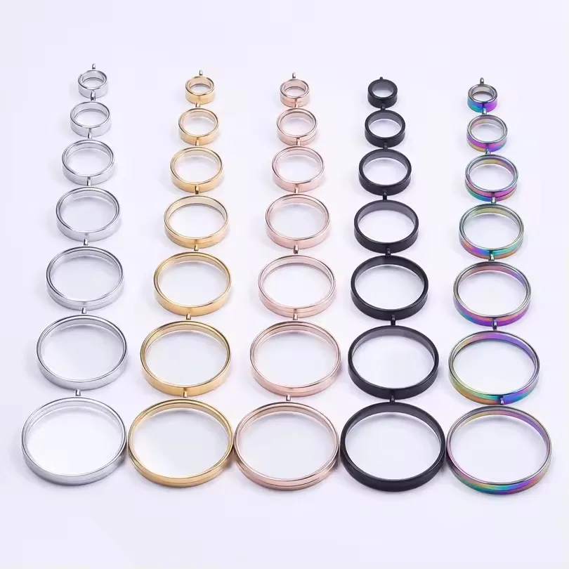 

10PCS 10-40mm Round Glass Medallions floating charms for living lockets Rust-proof Stainless Steel Pendants Craft Photo Jewelry