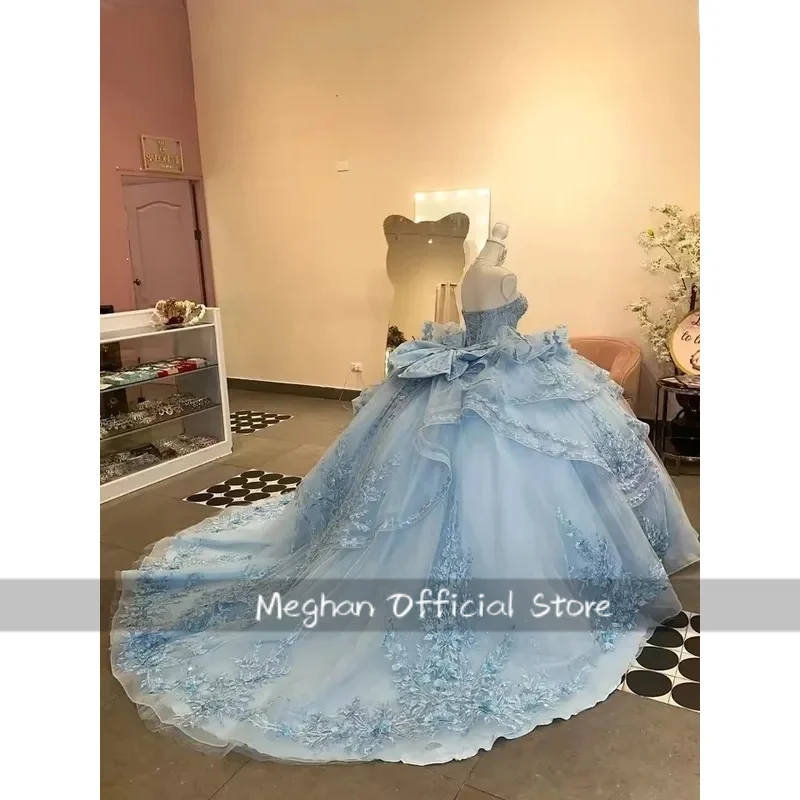 فساتين Quinceanera باللون الأزرق الفاتح فساتين Quinceanera من Vestidos De 15 Anos XV دانتيل لحفلات أعياد الميلاد الرسمية حسب الطلب #1