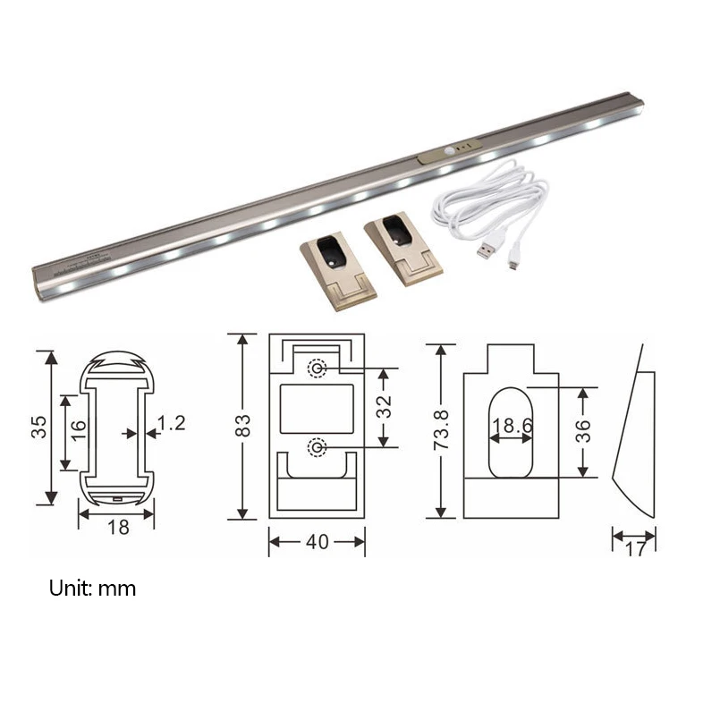 Aqumotic Armoire Hanger Cloth Pole LED Light Human Induction Lamp 1pc Charging Accessories for Wardrobe Free Tailoring Metal Rod