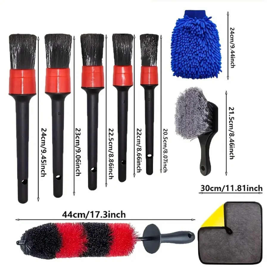 5/9pcs Motorcycle Detailing Brush Set Long Flexible Car Cleaning Brush Kit For Bumpers Bicycles Trucks Exhaust Pipes Engine Etc