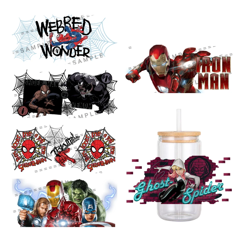 Disney Cartoon Marvel Hero Pattern UV DTF Transfer Sticker Waterproof Transfers Decals For 16oz Glass Cup Wrap Stickers