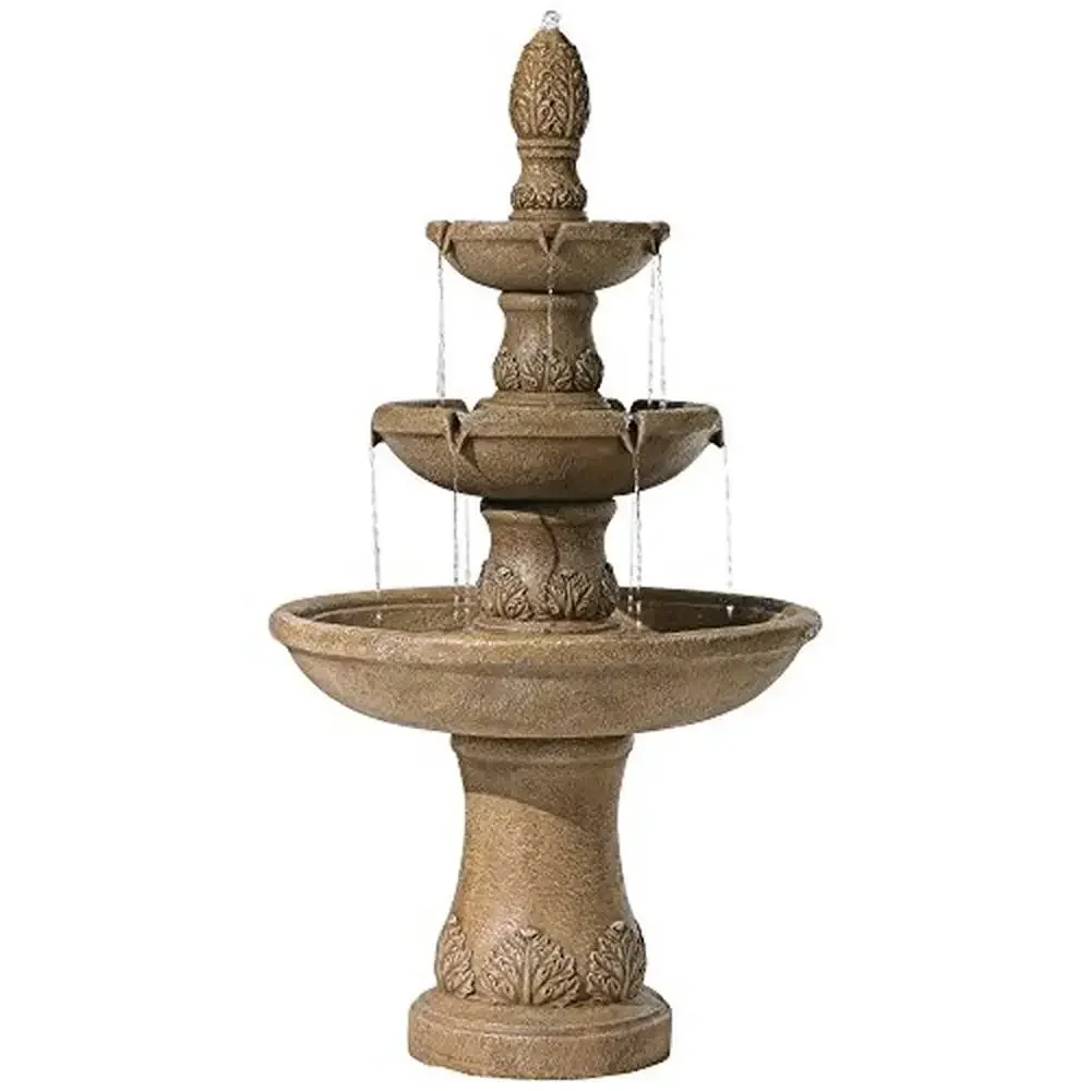 

3-Tier Outdoor Waterfall Fountain Sandstone Finish Lightweight Resin Construction Easy Setup Water Pump Included Garden Patio
