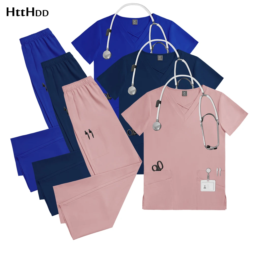 

Elastic Soft Nurse Uniform Pet Grooming Veterinary Uniform Medical Accessories Multi Colored Short Sleeved Top Pants 2-piece Set