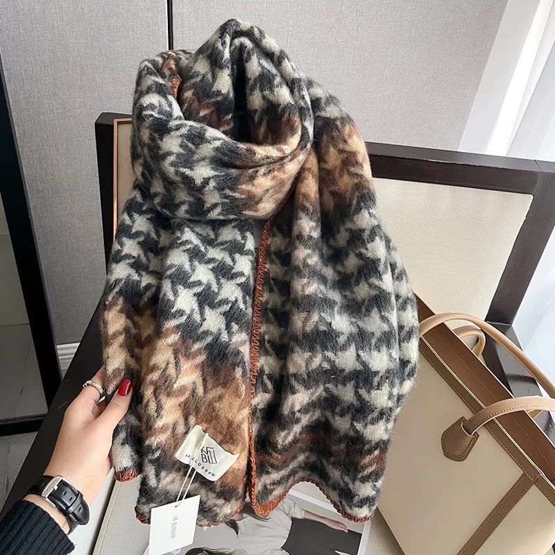 

ARINCESSBO winter thick imitation cashmere scarf men's fashionable large shawl plaid scarf women's warm scarf