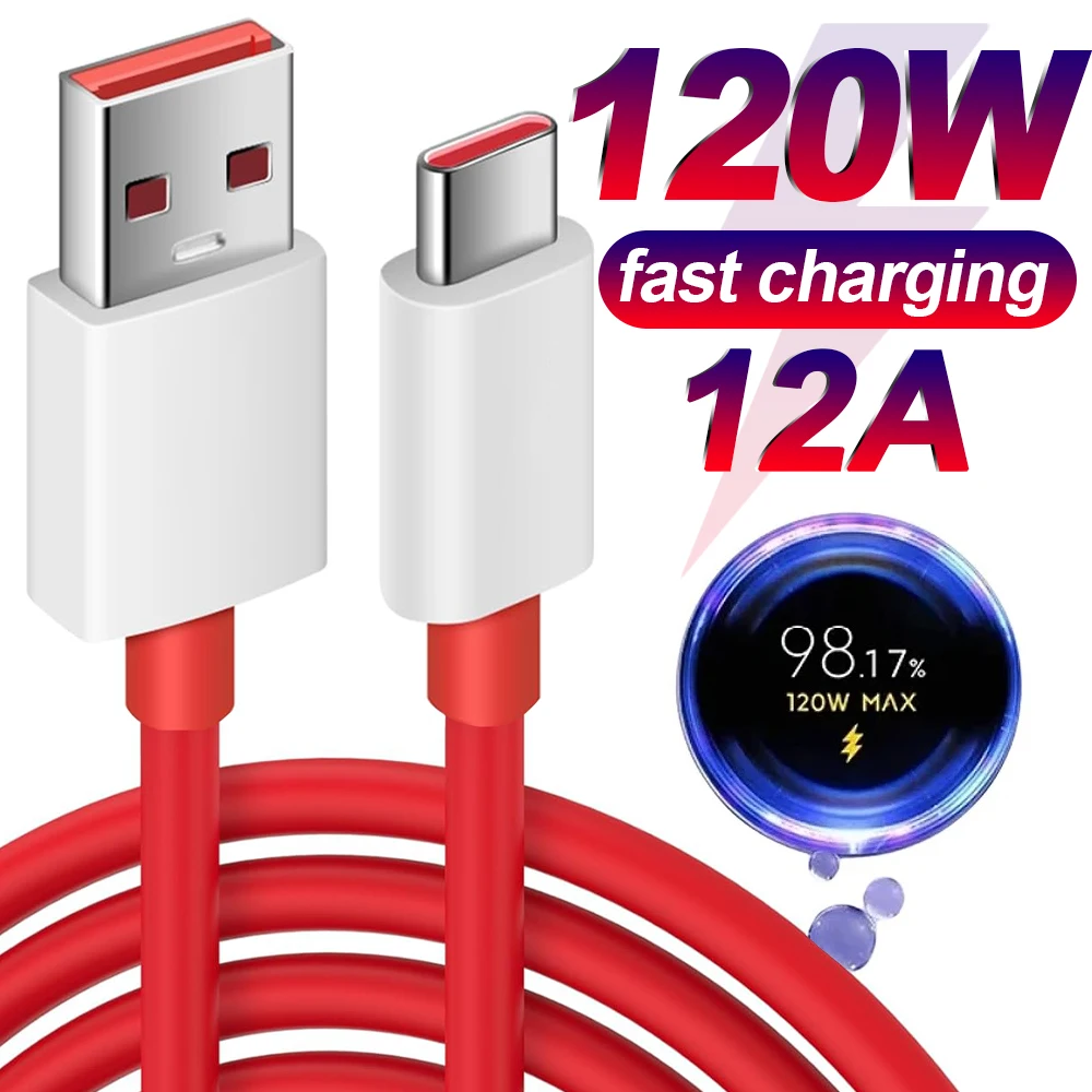 2/1PCS Type C Data Cable 120W 12A High-speed Quick Charging Wire Cord Suitable for Oneplus One Plus 15 14 13 IPhone Samsung