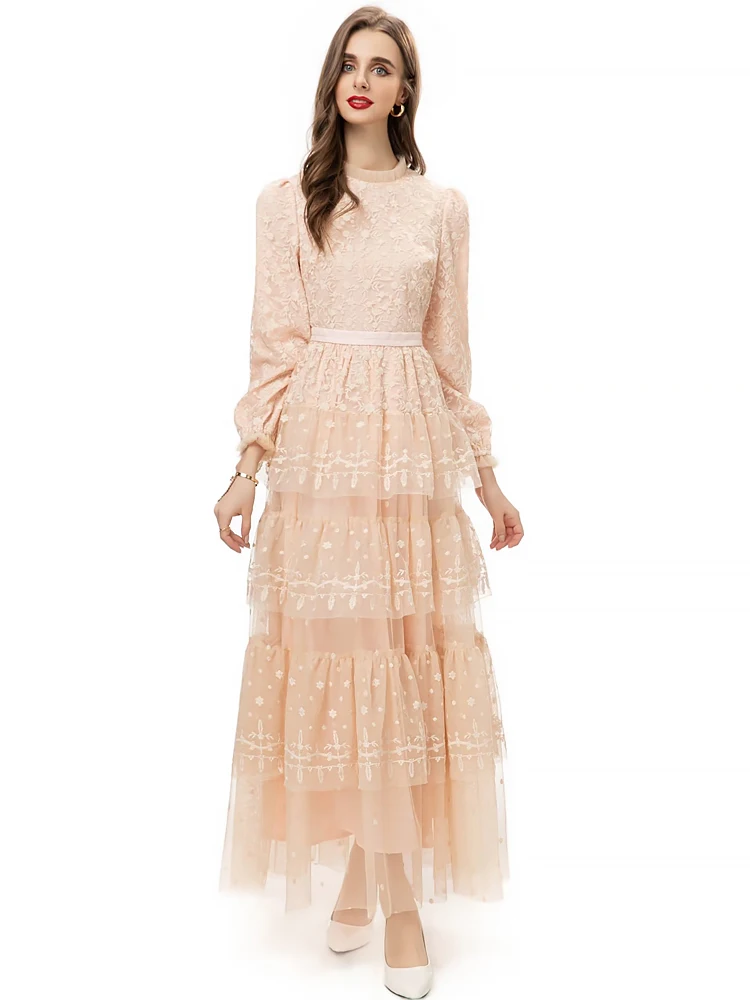 

Designer New Women's Elegant Party Dress High Quality Gorgeous Embroidery Evening Long Dress Formal Occasion Vintage French