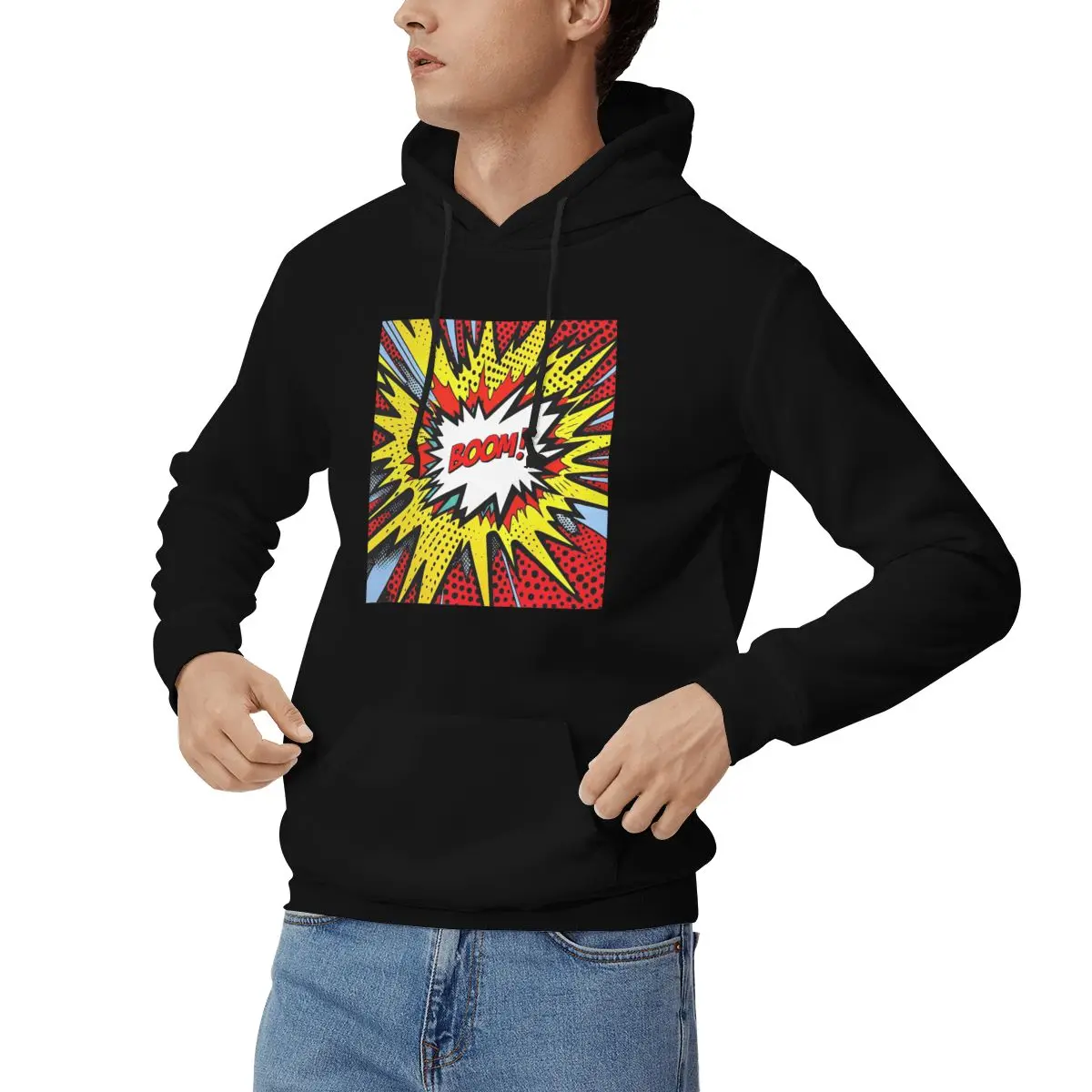 American Pop Comics Explosion Sticker Hoodies Unisex Casual Pullover Sweatshirt Hip Hop Long Sleeve Streetwear Autumn Winter