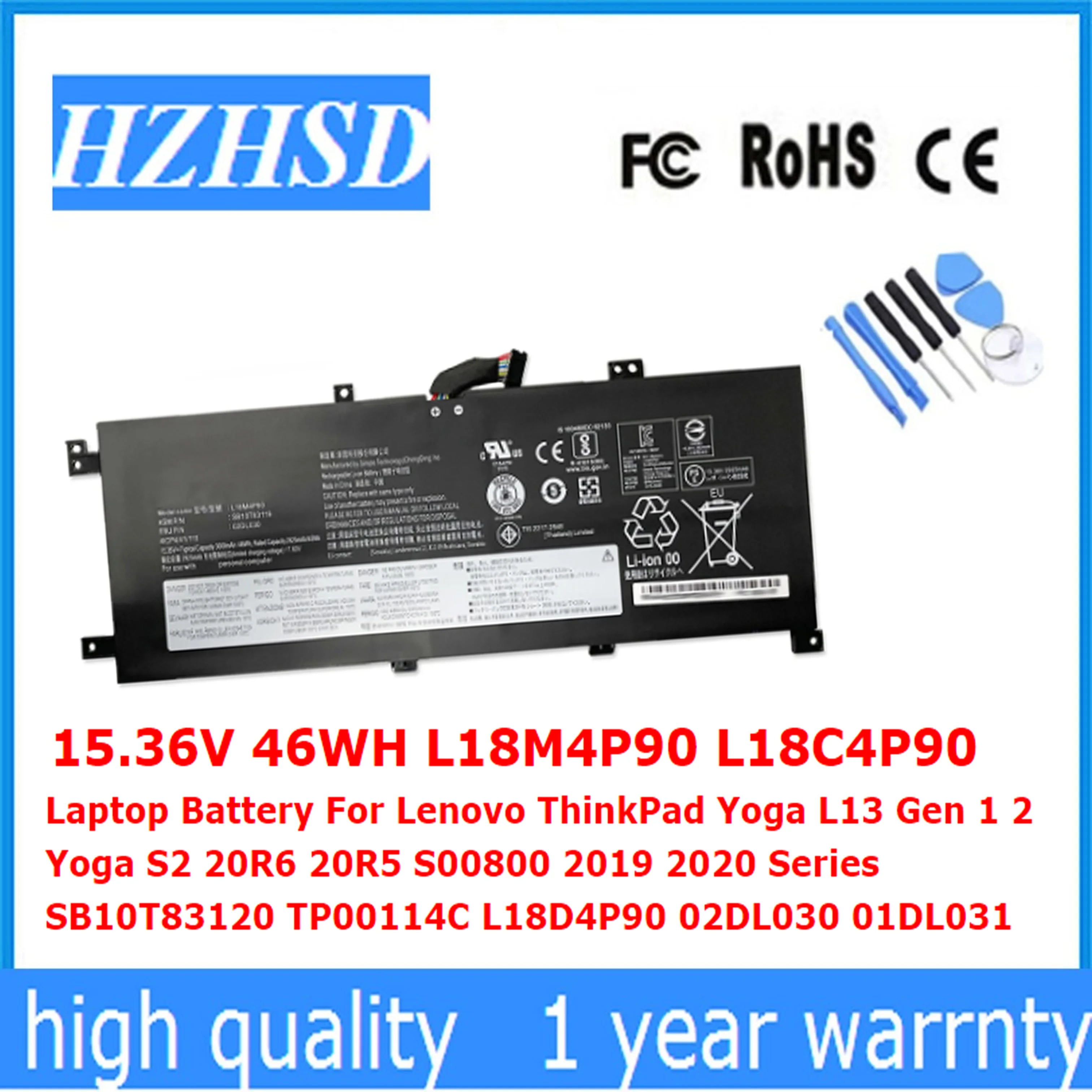 15.36V46WH L18M4P90 L18C4P90 L18D4P90 Original Battery For Lenovo ThinkPad Yoga L13 Gen 1 2 Yoga S2 2019 2020 SB10T83120 02DL030