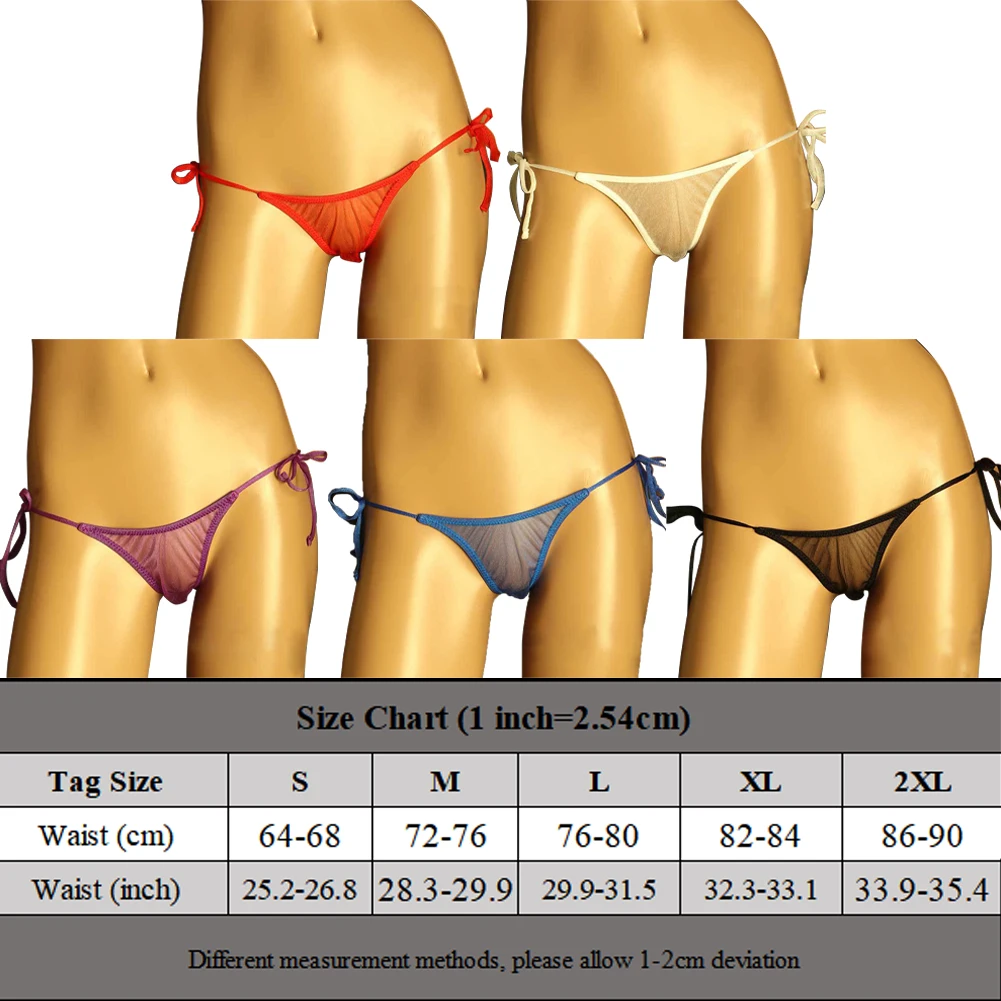 Sexy Ultra Thin Mesh Perspective Thong Briefs Women Thin Belts Lace-up G String Underwear Bikini Low Rise Panties Lingerie