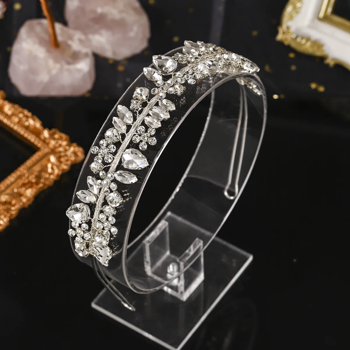 الفضة كريستال العروس هيرباند جديد حجر الراين زهرة تاج الشعر التبعي الزفاف عيد ميلاد مهرجان خوذة للنساء #4