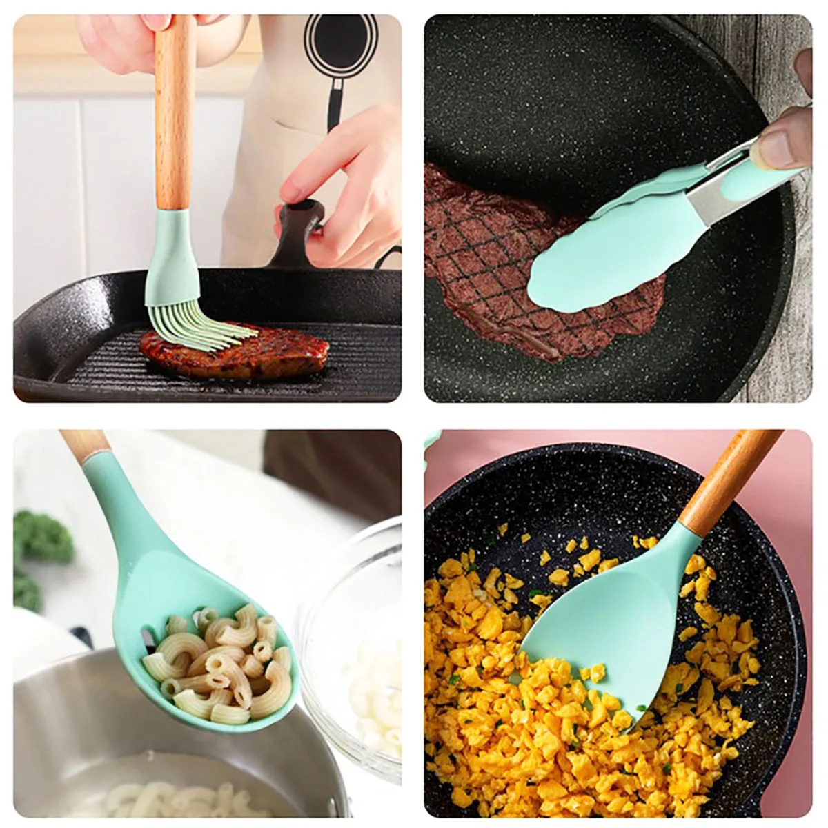 Black Silicone Utensils Set Heat-Resistant Cooking Kitchenware Tool With Non-Stick Spatula Ladle Egg Beaters Shovel Kitchen Tool