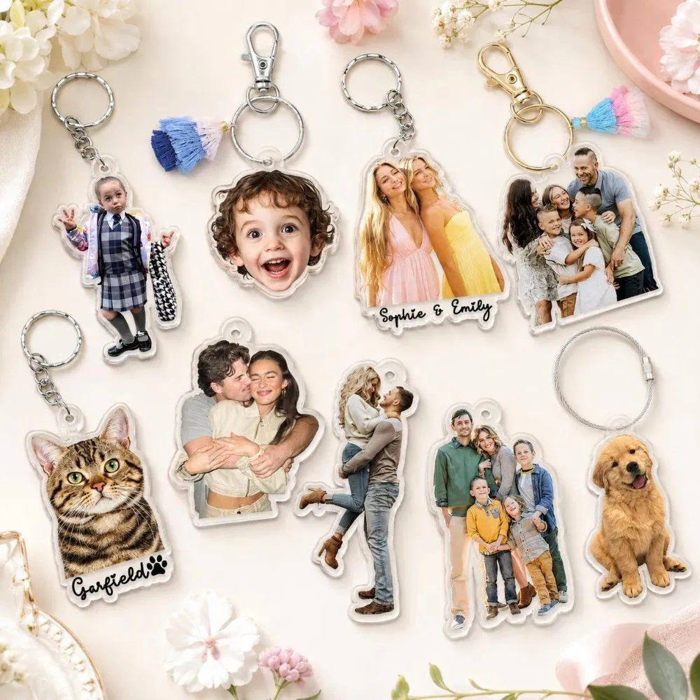 A Photo-customized Personalized Acrylic Keychain, Special-shaped Acrylic Car Keyring, Backpack Charm, For Couples, Friends, Pets