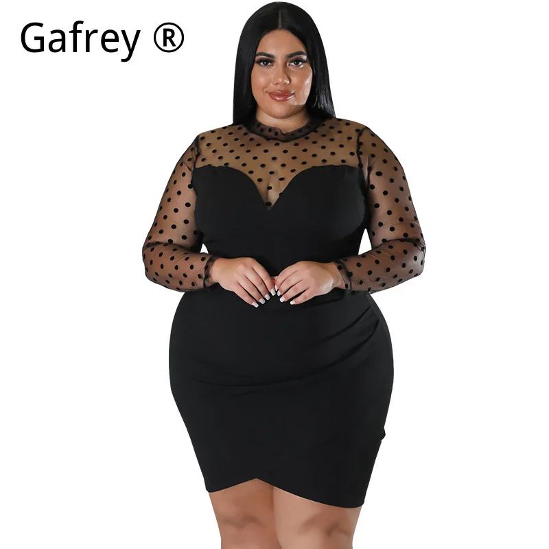 

XXL 3XL 4XL 5XL Plus Size Women Sexy Sheer Mesh Patchwork Bodycon Midi Dress Elegant Party Clubwear Slim Fit Fashion Outfit