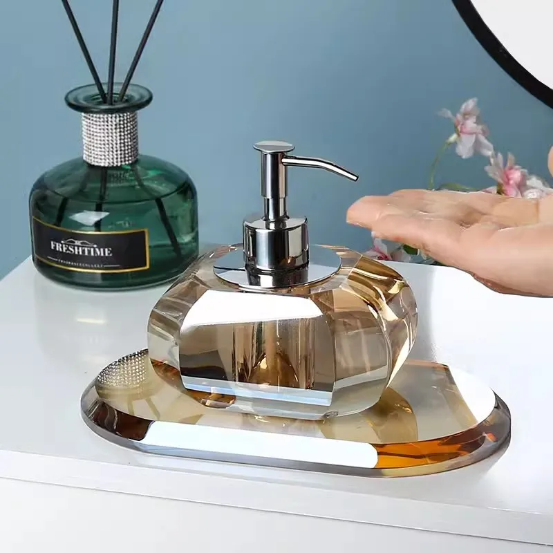 Liquid Soap Dispenser, Crystal Glass, Hand Press Type, Bath Hardware, Shower Gel, Shampoo Empty Bottle Tray Sold Separately New