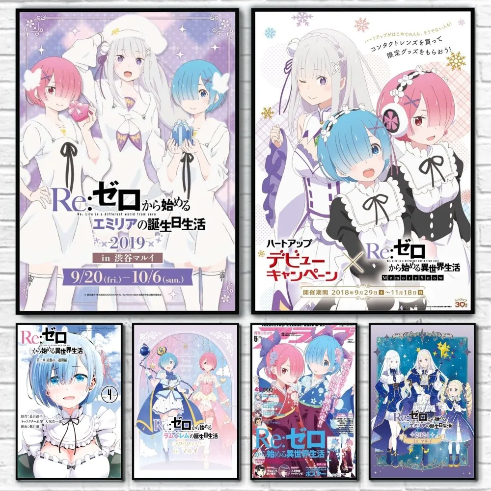 Anime Re Zero Kawaii Poster Room Decor Home Decoration Interior Wall Art Printing Waterproof Garage BedRoom Posters Gift