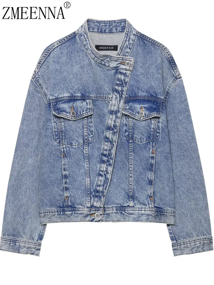 

ZMEENNA Relaxed Fit Denim Jacket For Women With Collar Stylish Casual Blue Jean Outerwear For Everyday Wear ZM3915