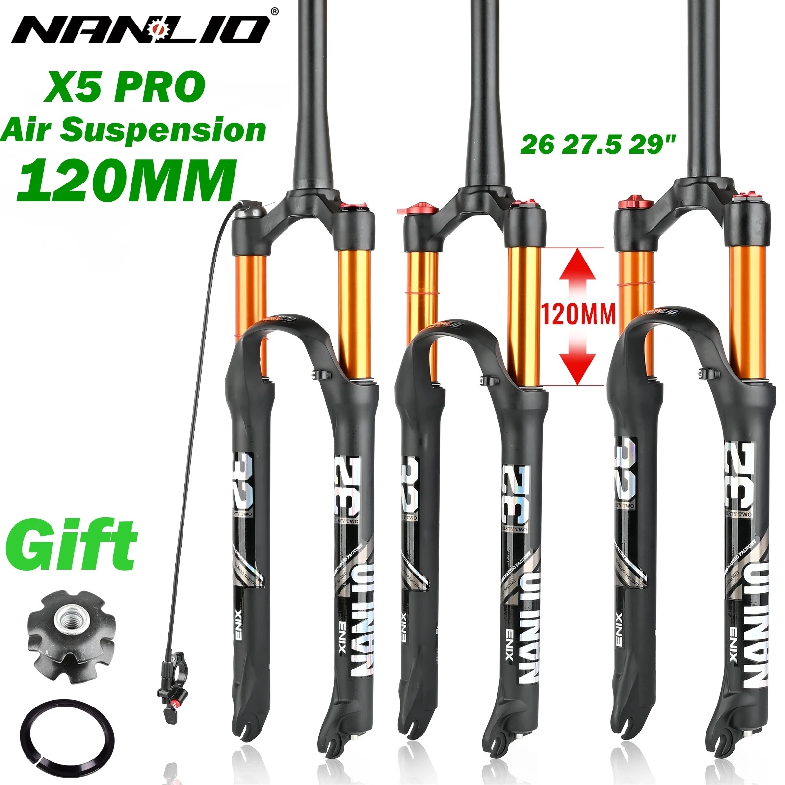 Nanlio X5 PRO 120MM Solo Air Suspension Fork for MTB: 26\